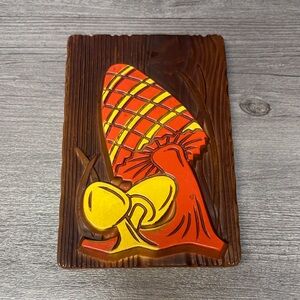 Vintage 1972 Mushroom Chalkware Wall Plaque